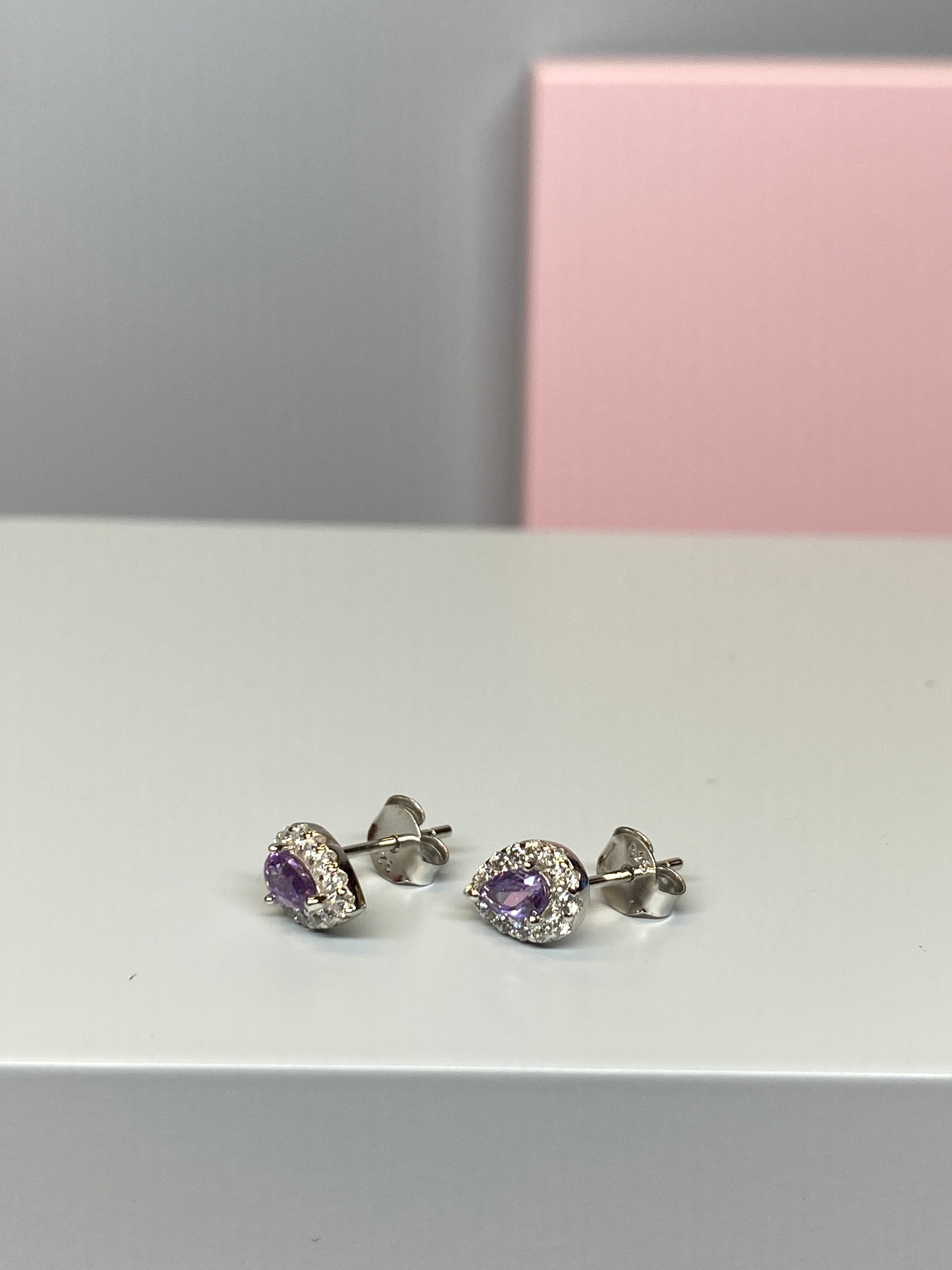 Sterling Silver Pear Shaped Purple and CZ Earrings - Hallmark Jewellers Formby & The Jewellers Bench Widnes