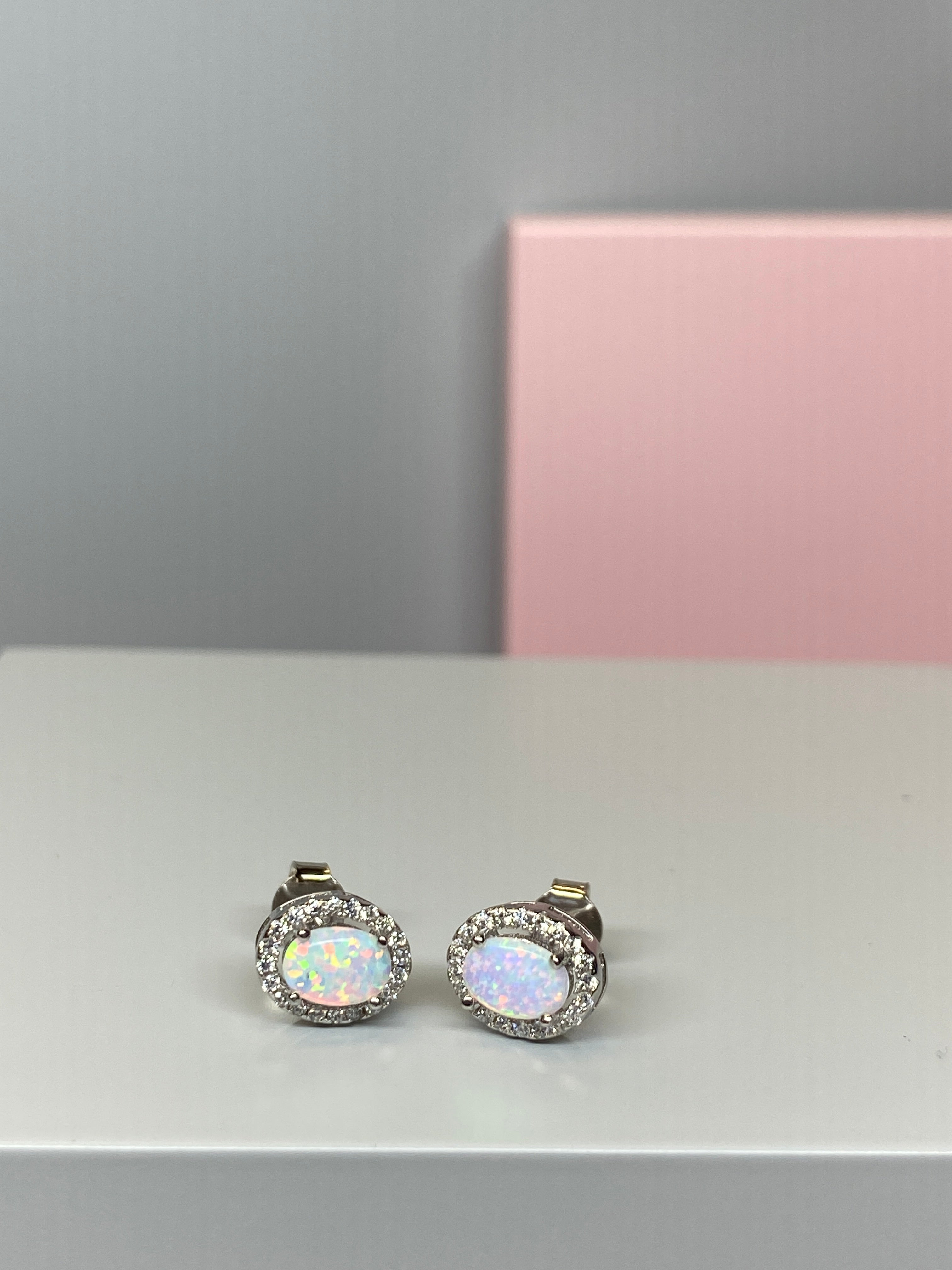 Sterling Silver Oval 'Opal' & CZ Earrings - Hallmark Jewellers Formby & The Jewellers Bench Widnes