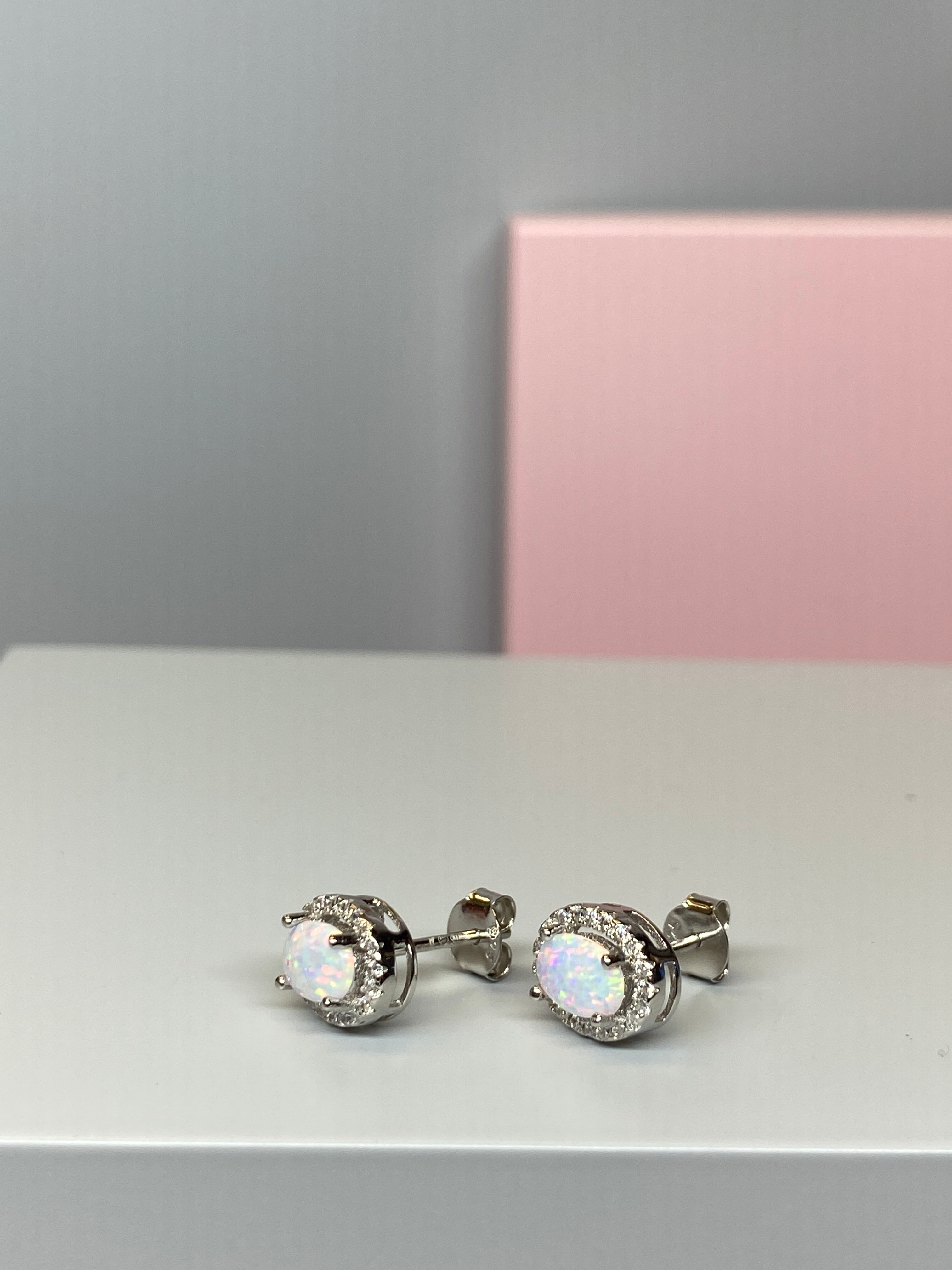 Sterling Silver Oval 'Opal' & CZ Earrings - Hallmark Jewellers Formby & The Jewellers Bench Widnes