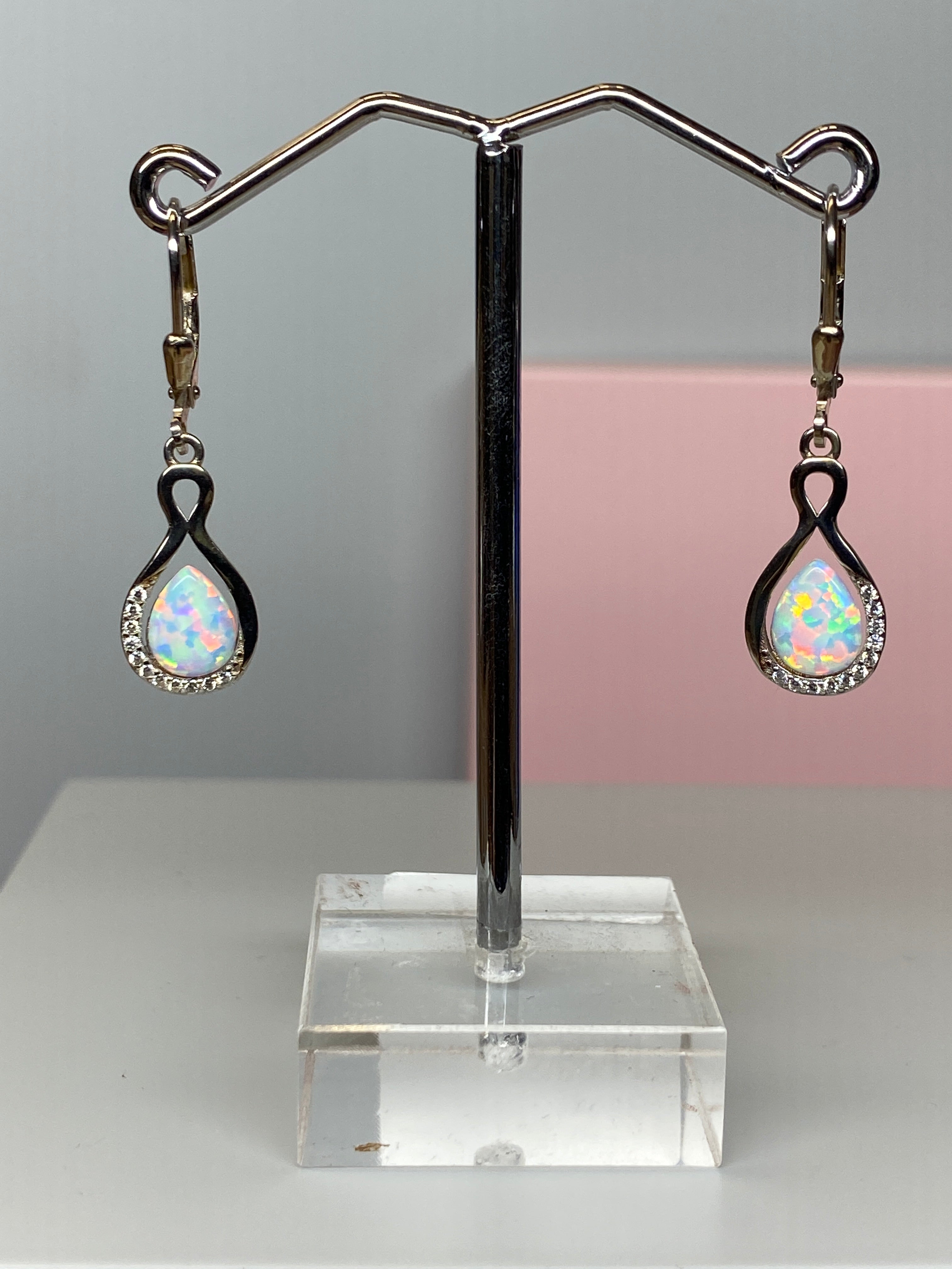 Sterling Silver Pear Drop 'Opal' & CZ Earrings - Hallmark Jewellers Formby & The Jewellers Bench Widnes
