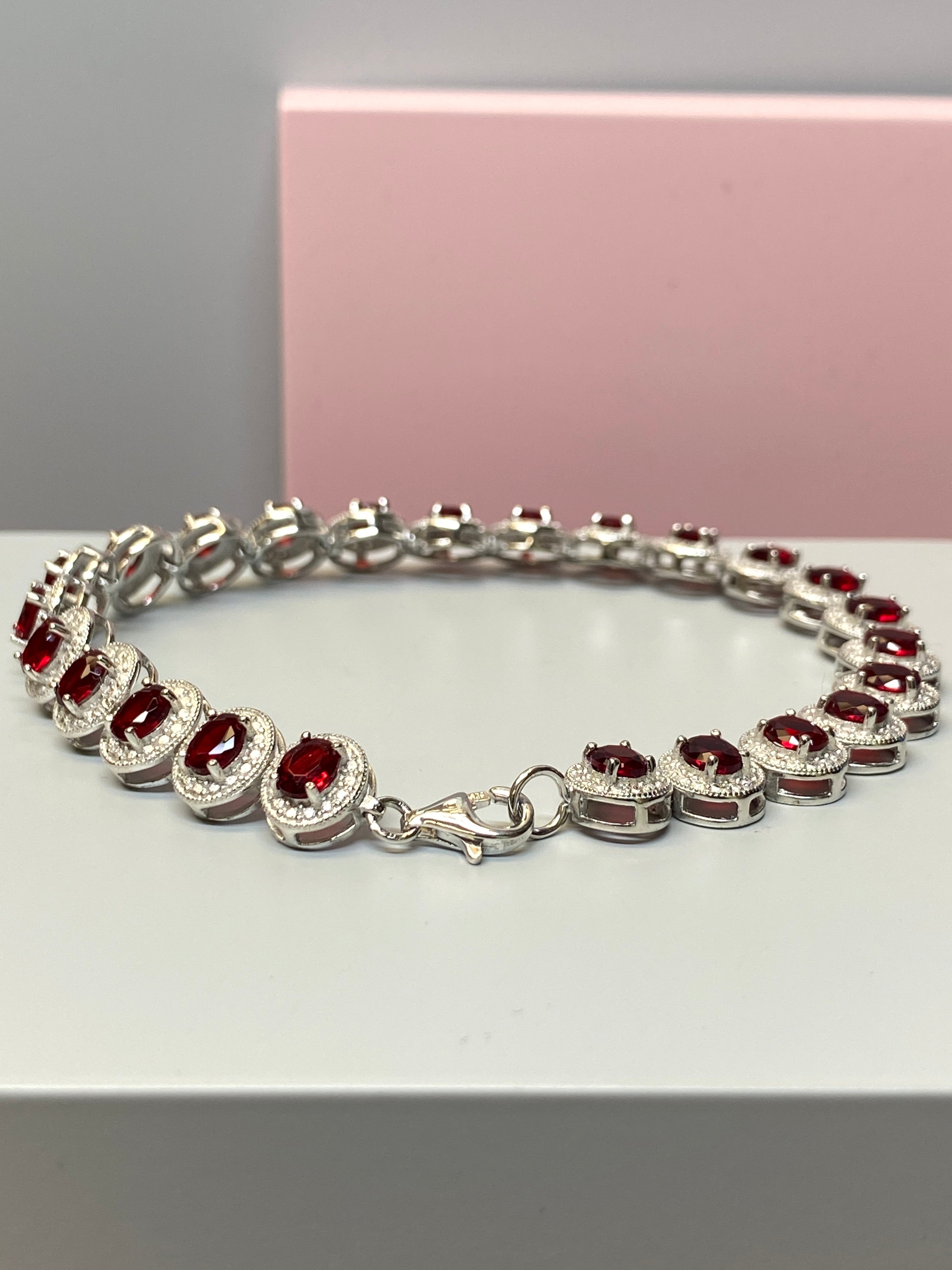 Silver Red Oval & CZ Bracelet - Hallmark Jewellers Formby & The Jewellers Bench Widnes