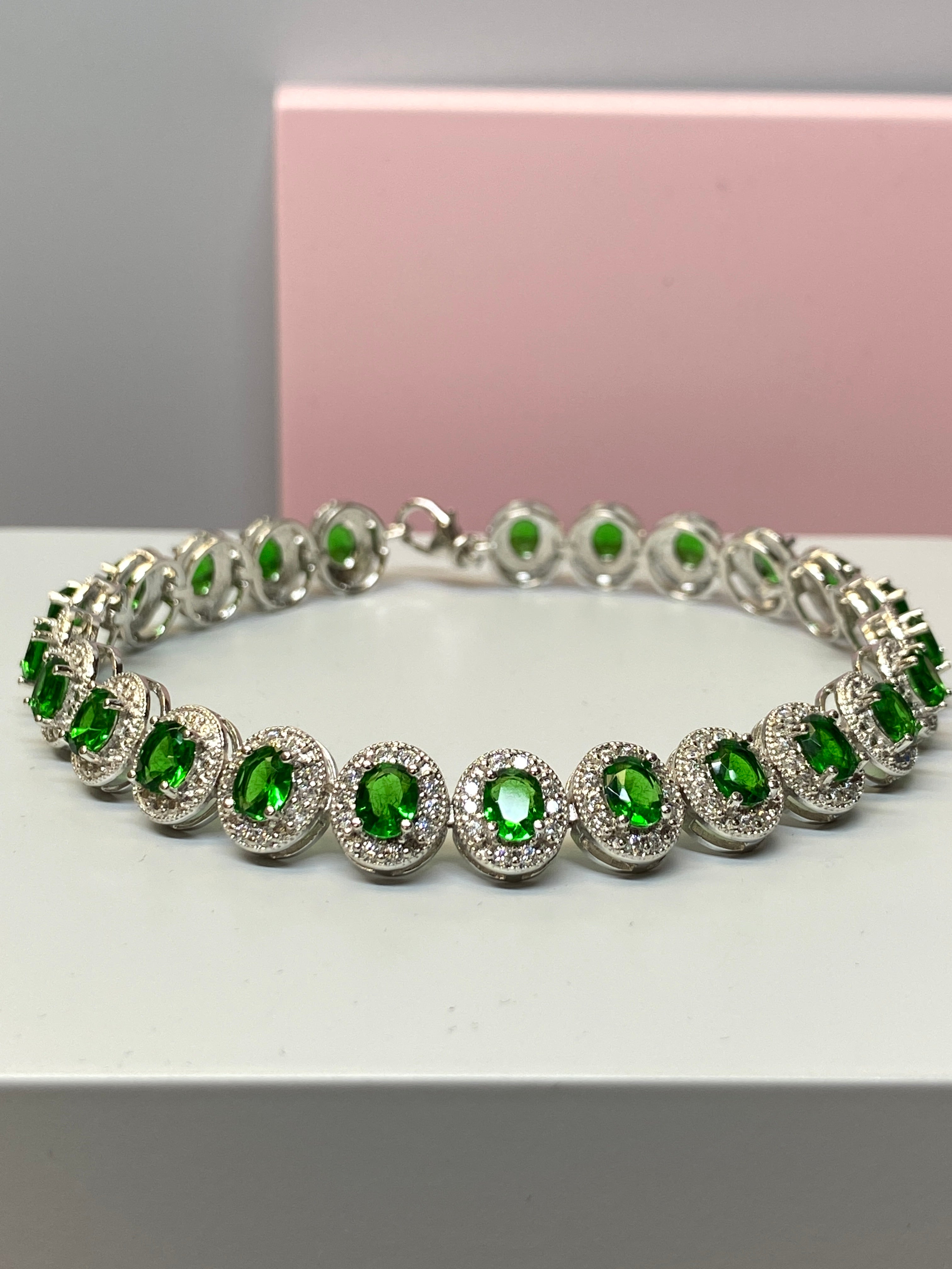 Silver Green Oval & CZ Bracelet - Hallmark Jewellers Formby & The Jewellers Bench Widnes