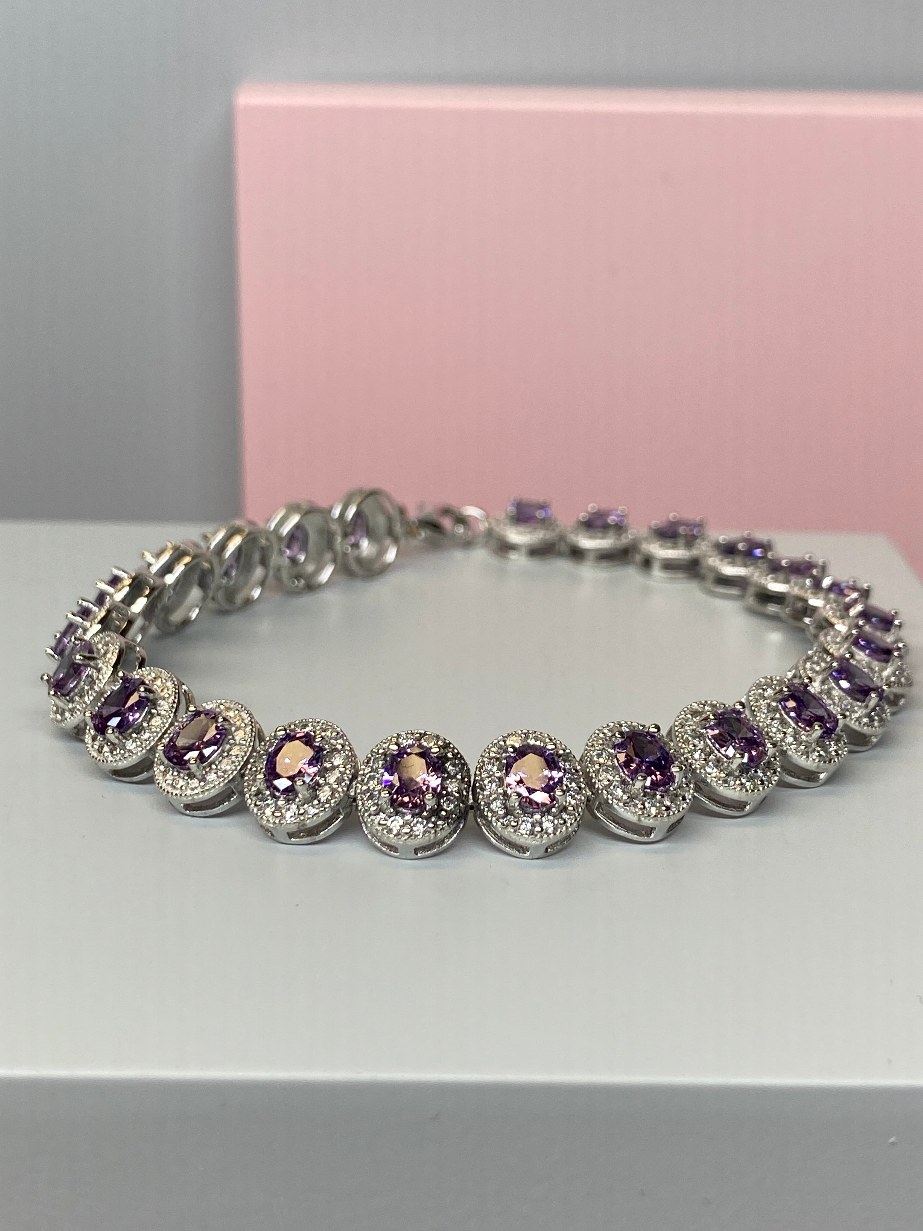 Silver Purple Oval & CZ Bracelet - Hallmark Jewellers Formby & The Jewellers Bench Widnes