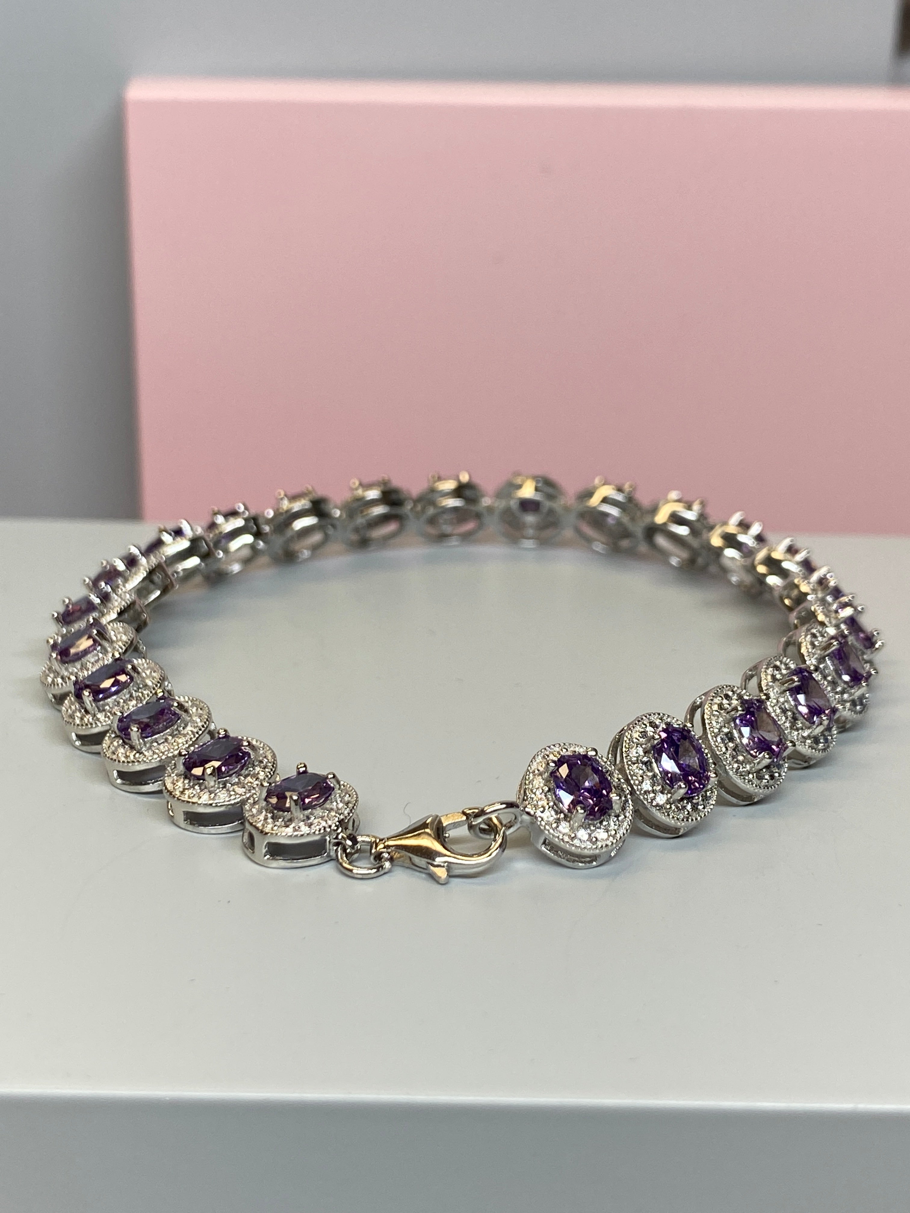 Silver Purple Oval & CZ Bracelet - Hallmark Jewellers Formby & The Jewellers Bench Widnes