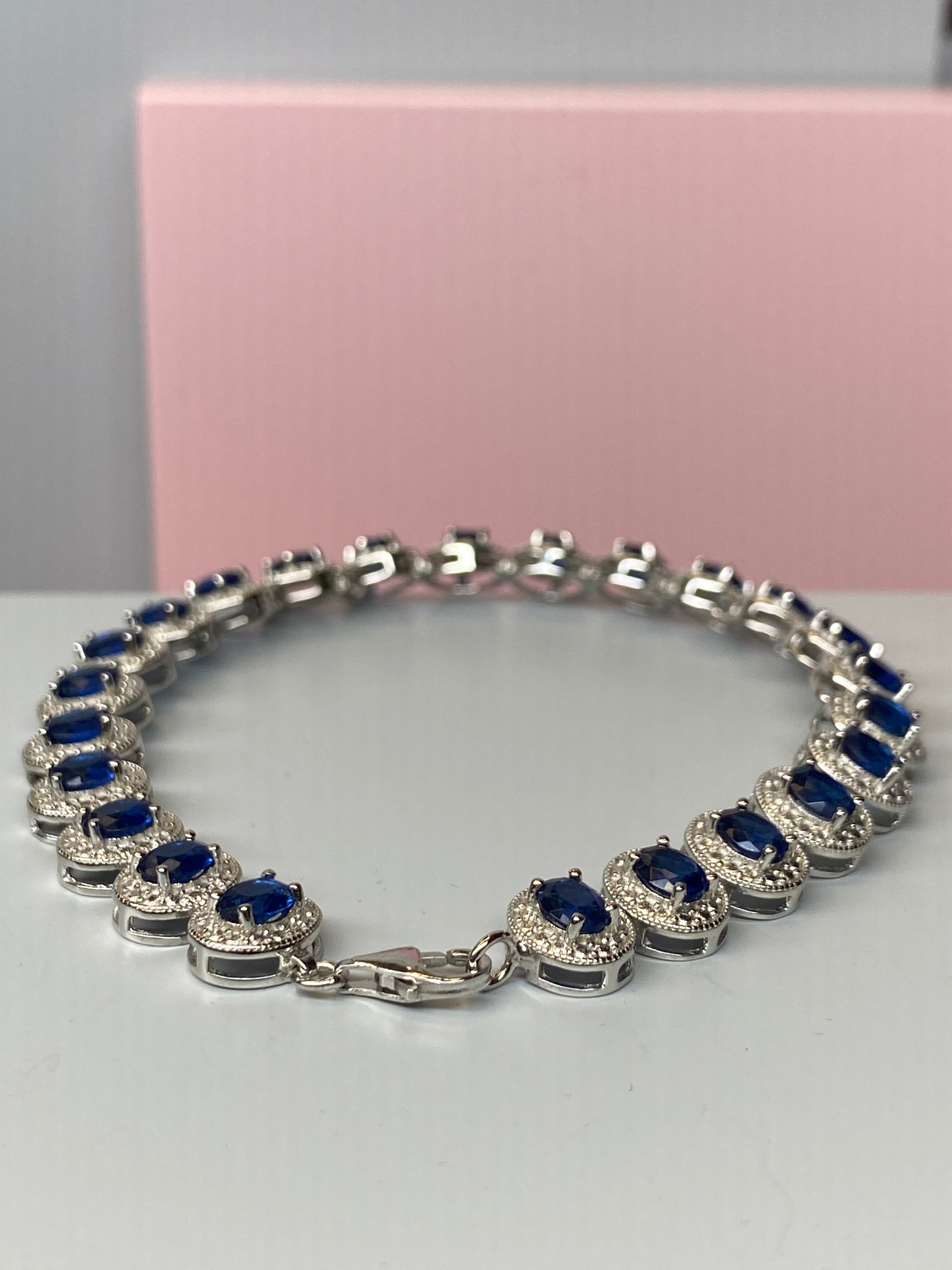 Silver Blue Oval & CZ Bracelet - Hallmark Jewellers Formby & The Jewellers Bench Widnes