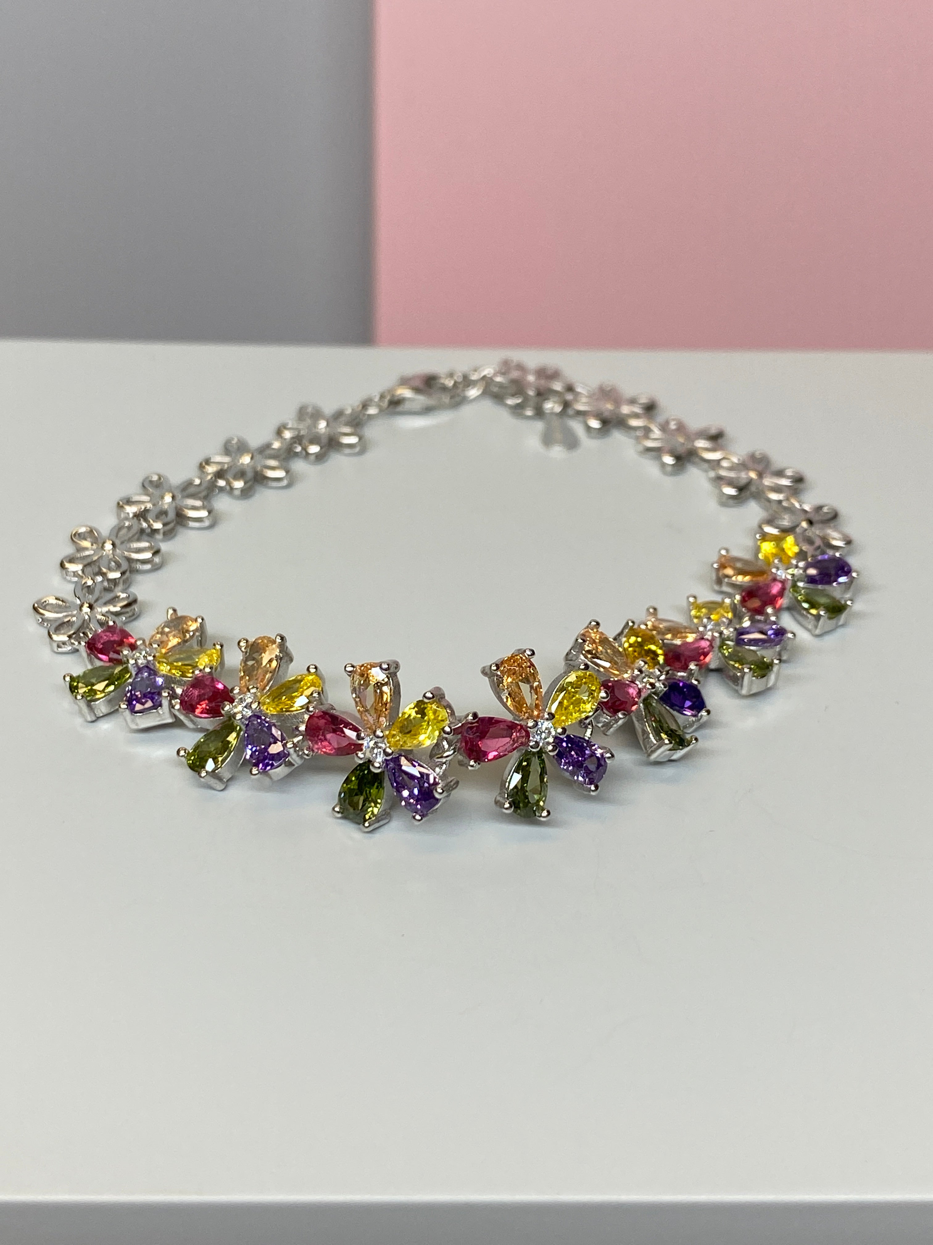 Silver Multicoloured Flower Bracelet - Hallmark Jewellers Formby & The Jewellers Bench Widnes