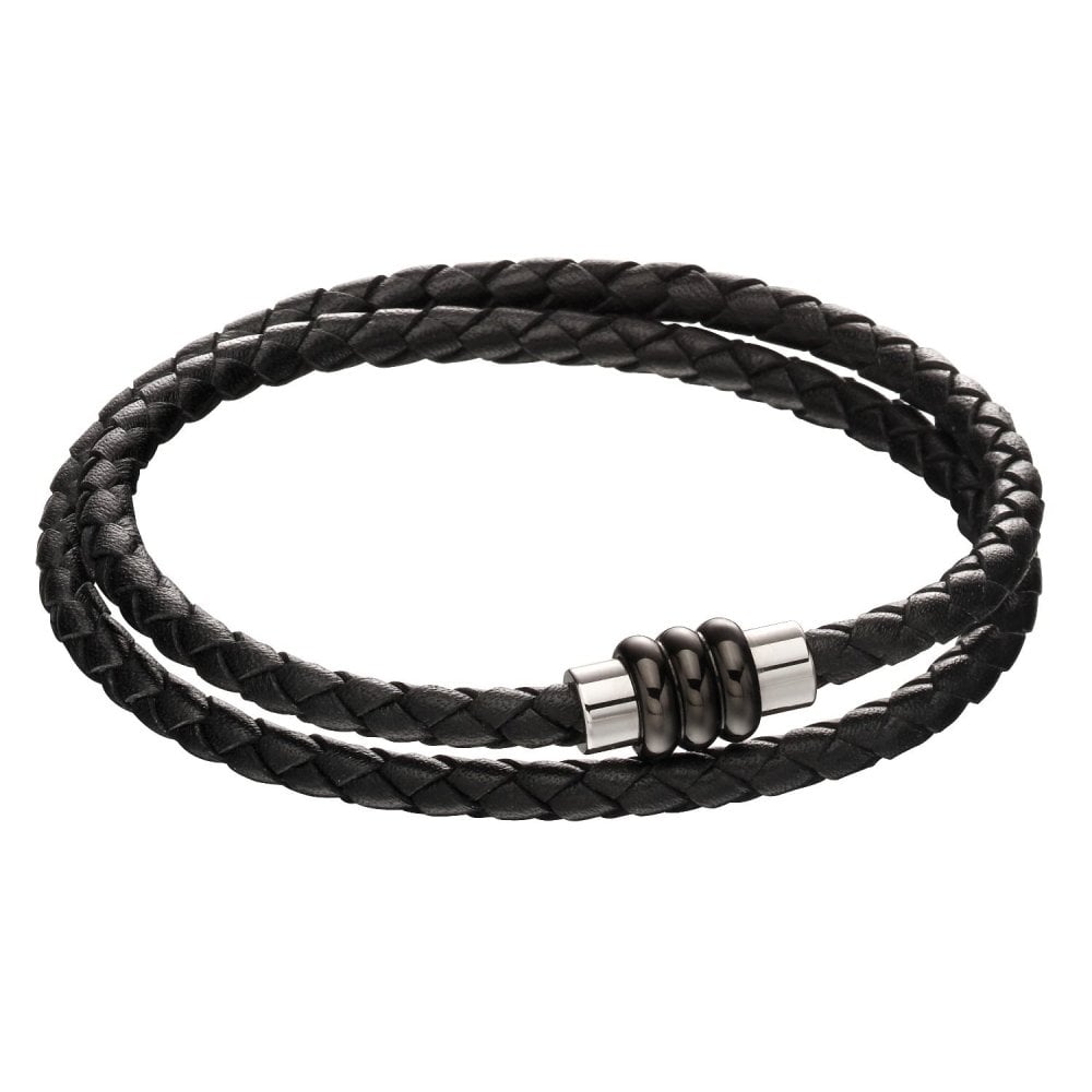Stainless Steel, Black IP & Leather Knot with Section Tube Clasp Bracelet - FB0022 - Hallmark Jewellers Formby & The Jewellers Bench Widnes