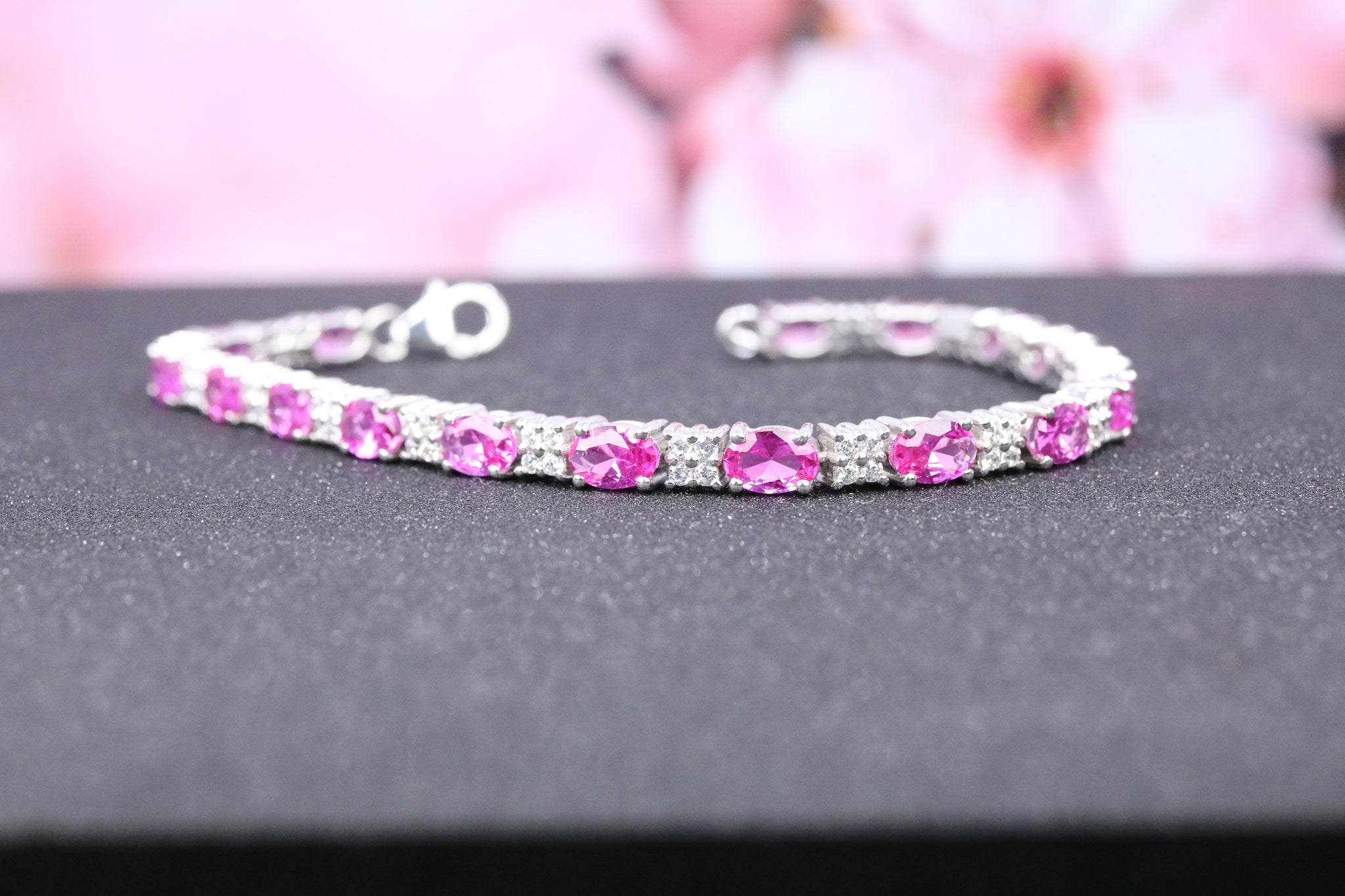 Sterling Silver Pink CZ Tennis Bracelet - AK1081 - Hallmark Jewellers Formby & The Jewellers Bench Widnes