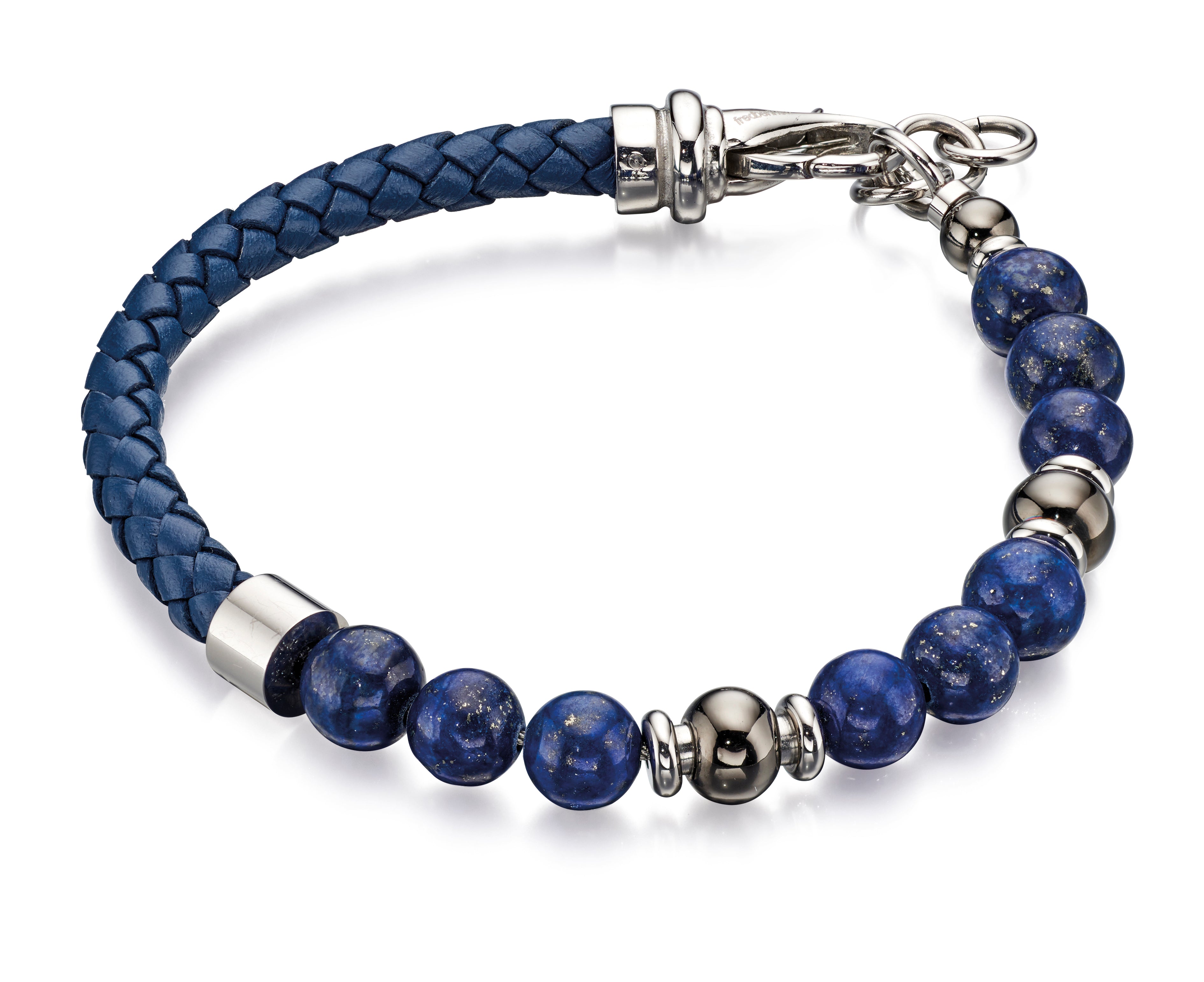 Stainless Steel & Blue Leather w/ Lapis Beads Bracelet - FB0003 - Hallmark Jewellers Formby & The Jewellers Bench Widnes