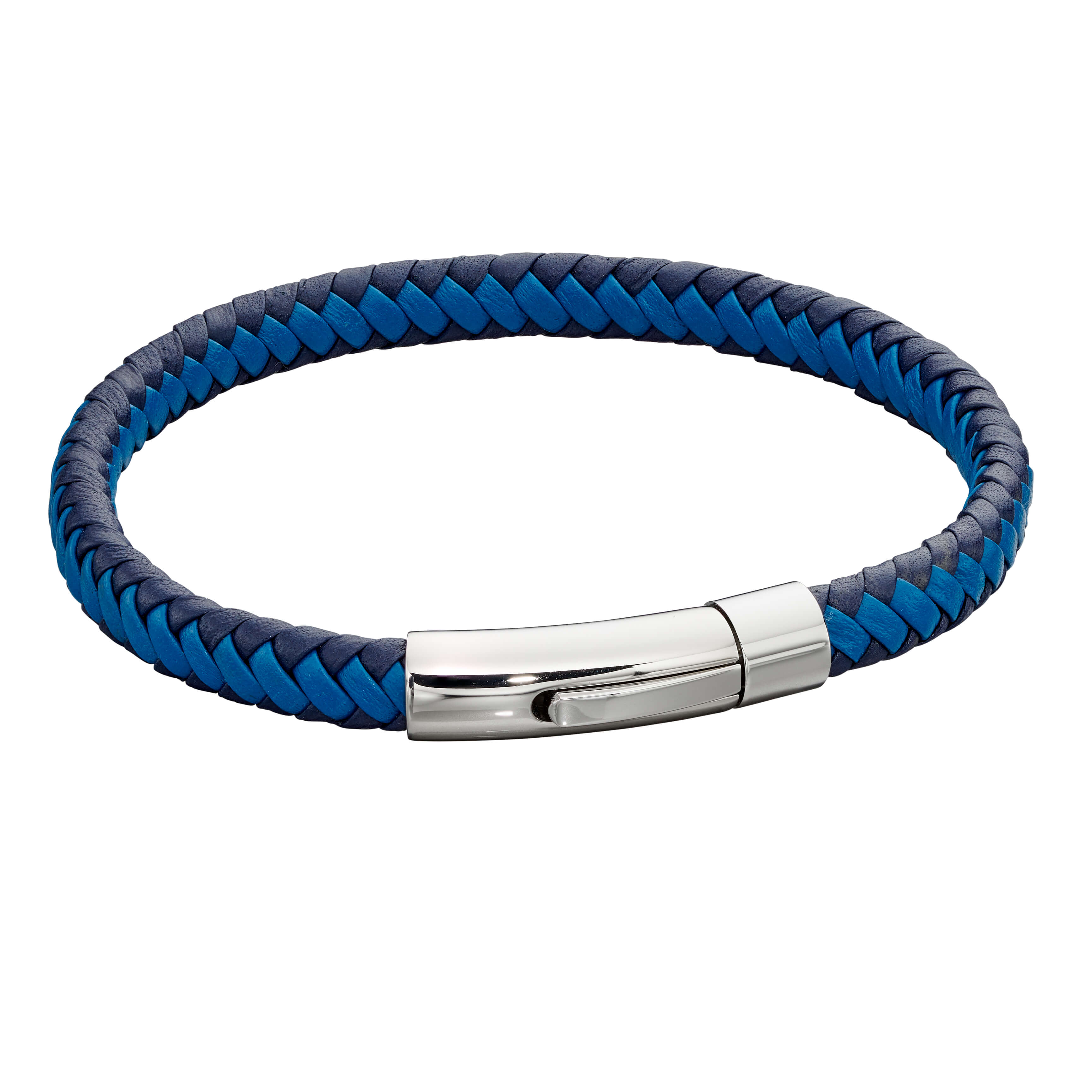 Stainless Steel & Blue Woven Leather Bracelet - FB0013 - Hallmark Jewellers Formby & The Jewellers Bench Widnes