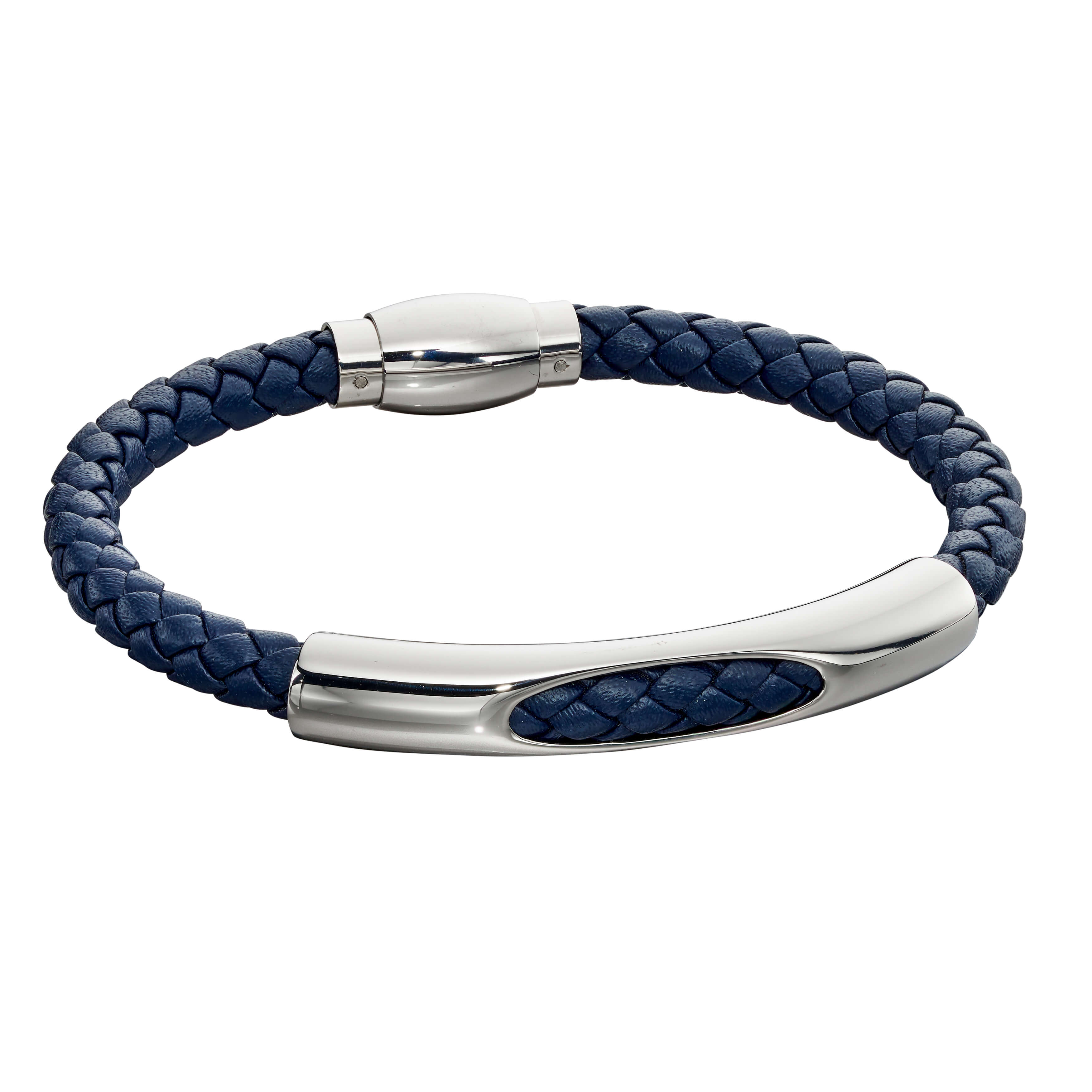 Stainless Steel & Navy Woven Leather Bracelet - FB0004 - Hallmark Jewellers Formby & The Jewellers Bench Widnes