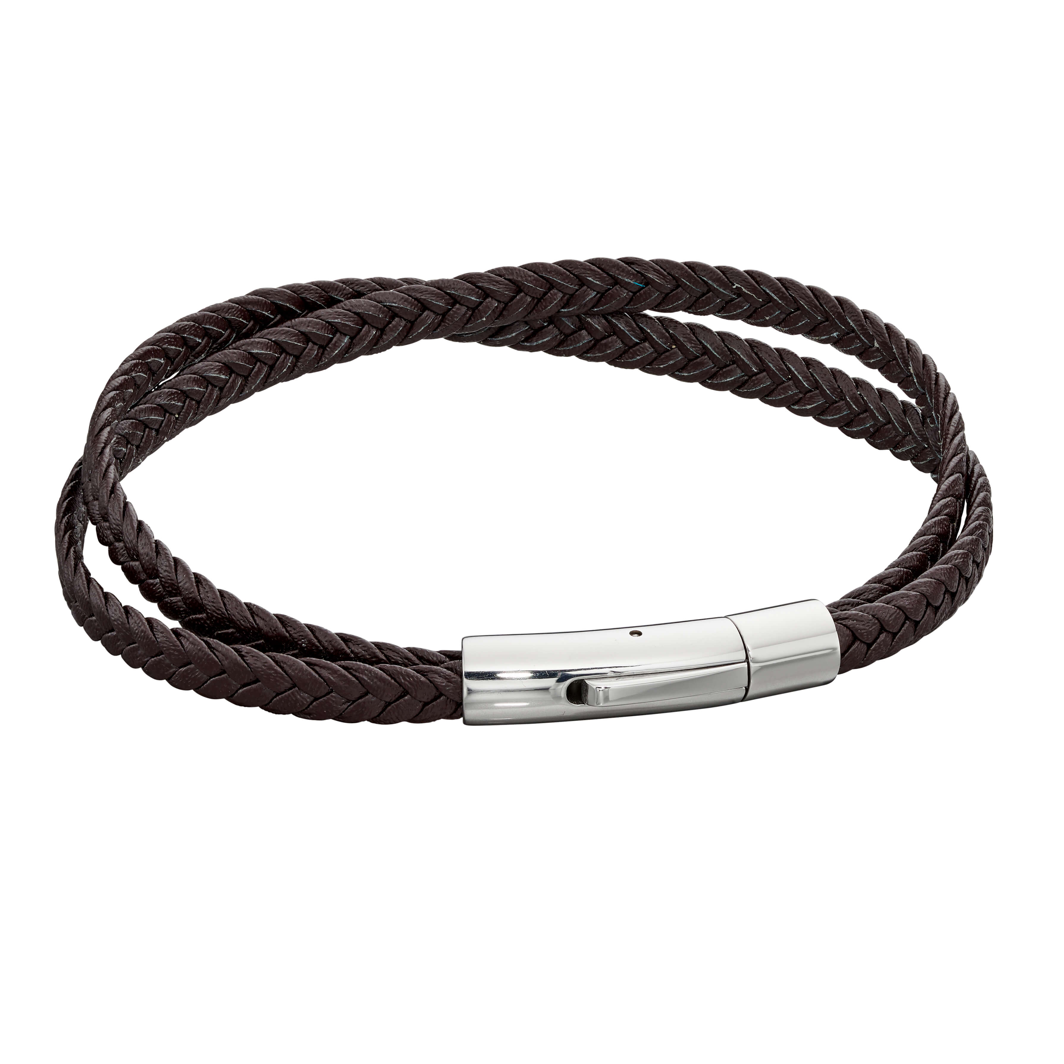 Stainless Steel & Black Plaited Leather Crossover Bracelet - FB0012 - Hallmark Jewellers Formby & The Jewellers Bench Widnes