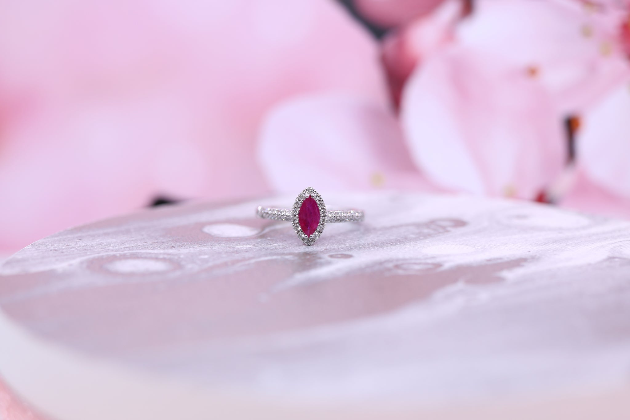 9ct White Gold Ruby & Diamond Ring 0.33ct - AM4019 - Hallmark Jewellers Formby & The Jewellers Bench Widnes