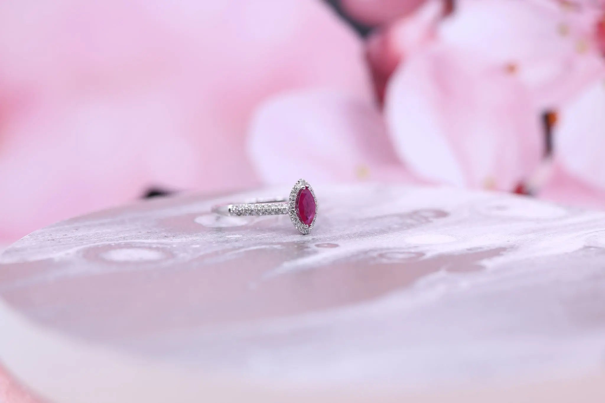 9ct White Gold Ruby & Diamond Ring 0.33ct - AM4019 - Hallmark Jewellers Formby & The Jewellers Bench Widnes