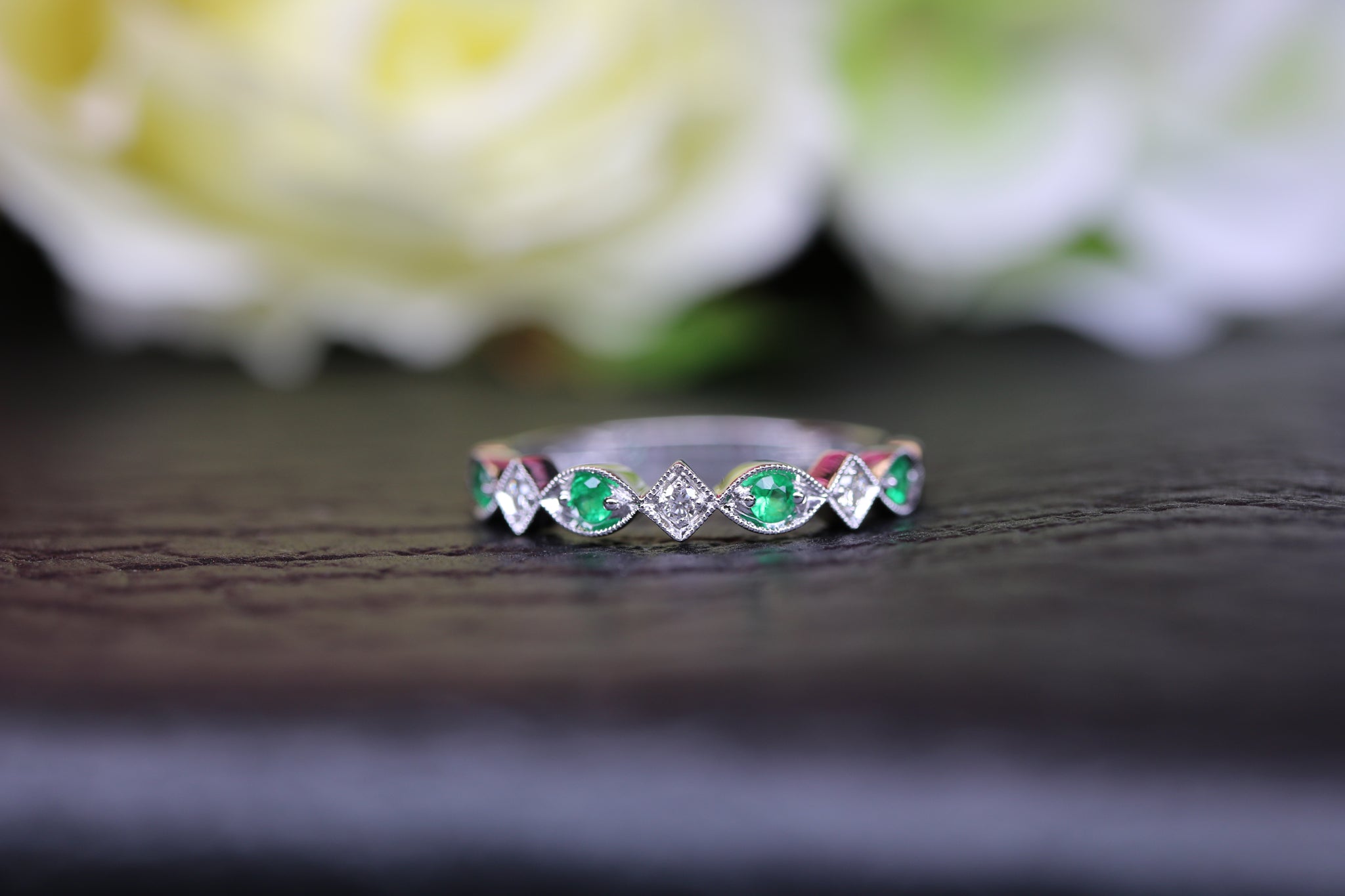 9ct White Gold Emerald & Diamond Ring - HJ2058 - Hallmark Jewellers Formby & The Jewellers Bench Widnes