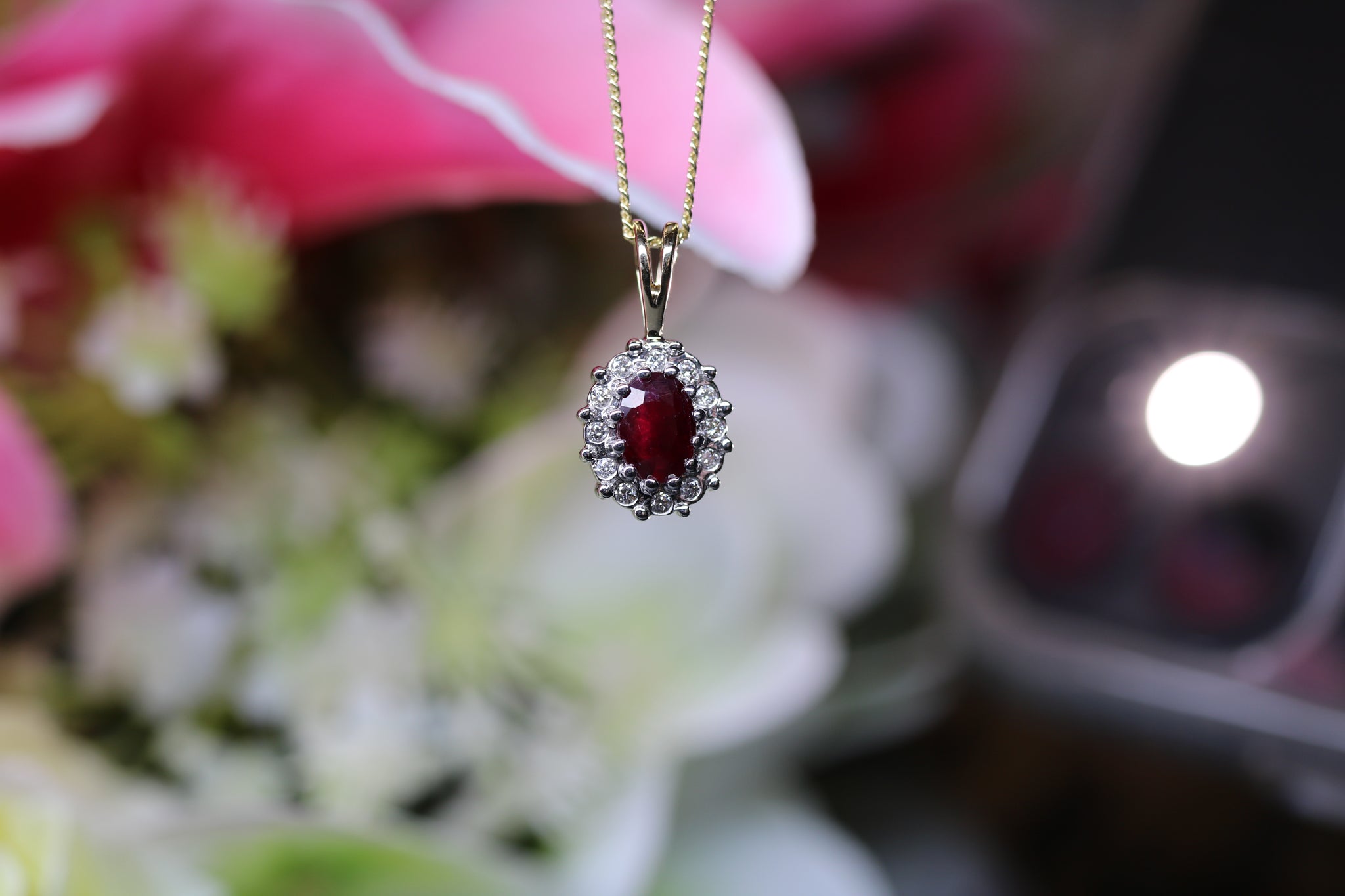9ct Yellow Gold Ruby & Diamond Pendant - HJ2043 - Hallmark Jewellers Formby & The Jewellers Bench Widnes