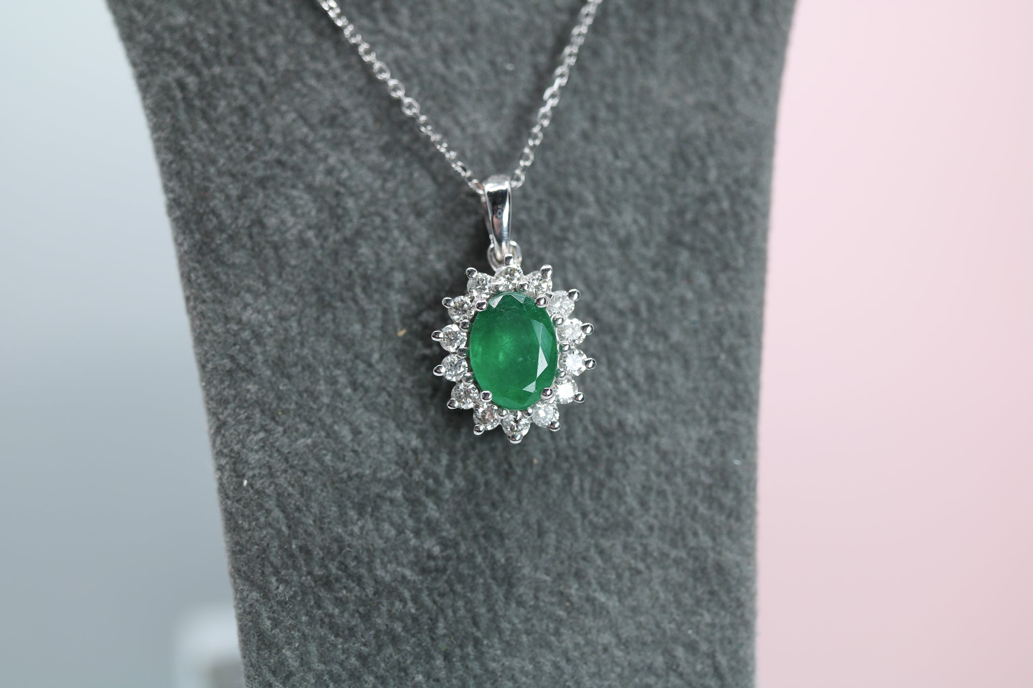 18ct White Gold Emerald & Diamond Necklace- HJ2059 - Hallmark Jewellers Formby & The Jewellers Bench Widnes