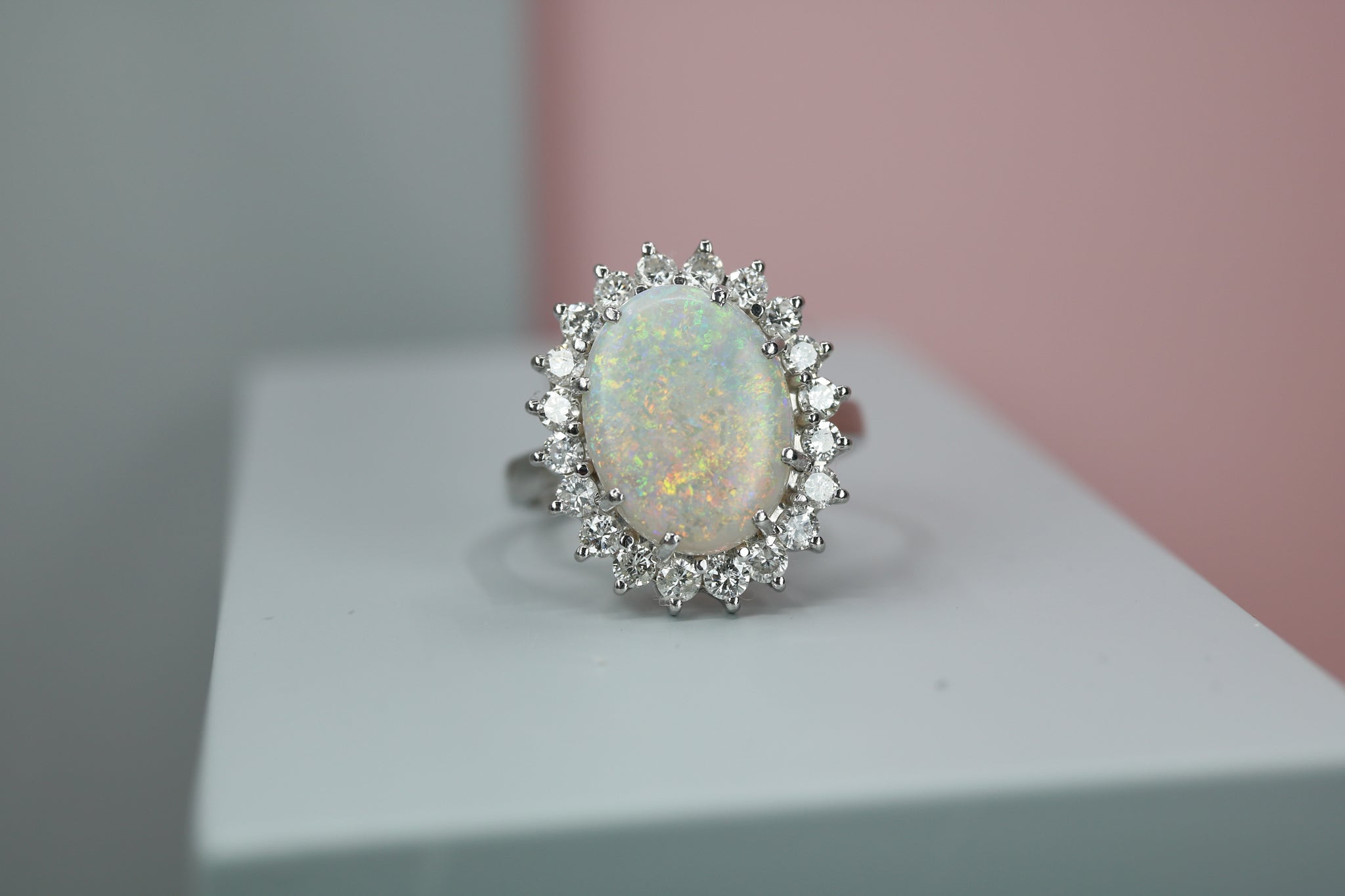 18ct White Gold Diamond & Opal Cluster Ring - HJ2074 - Hallmark Jewellers Formby & The Jewellers Bench Widnes