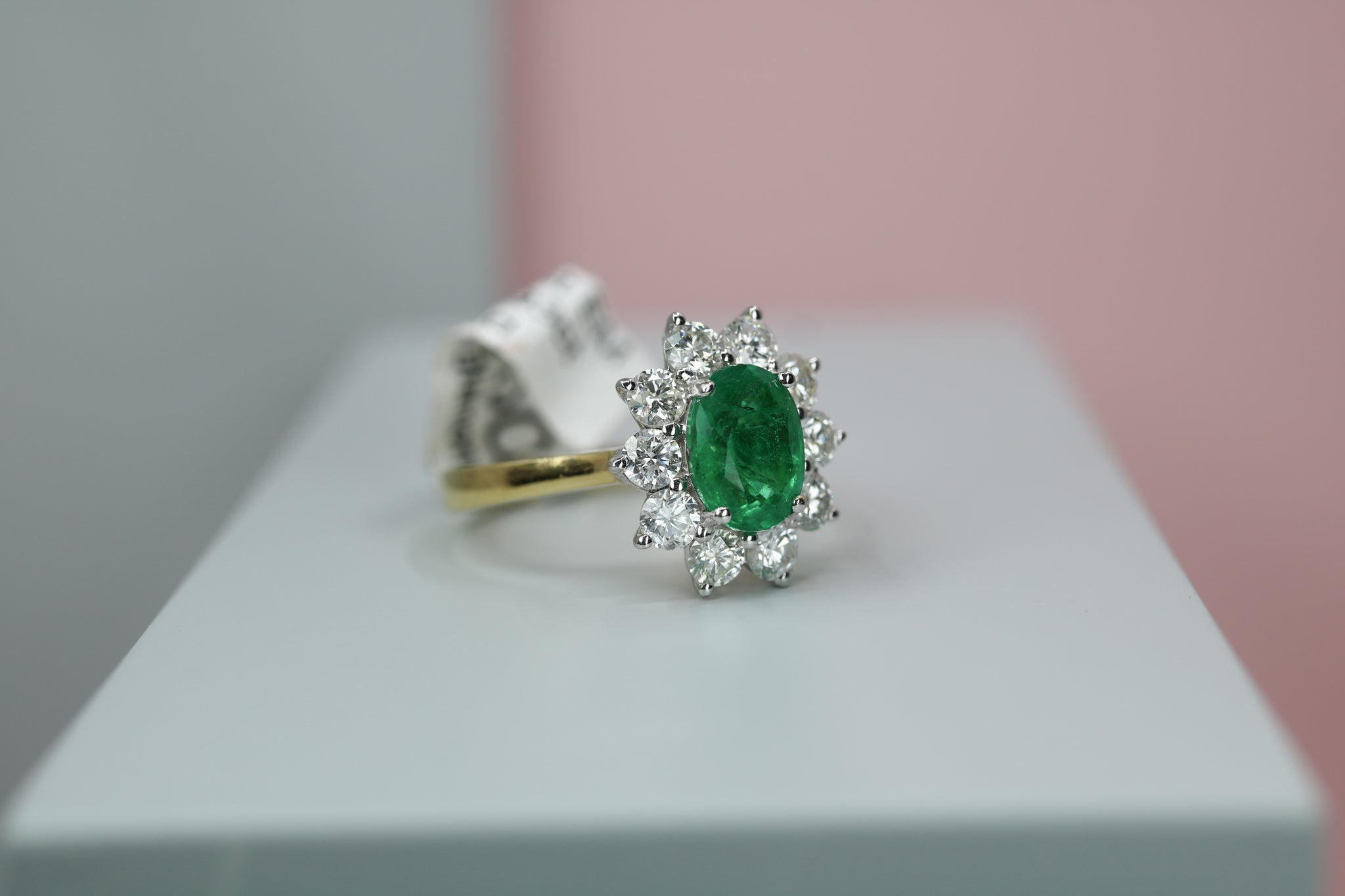 18ct Yellow Gold Diamond & Emerald Cluster Ring - HJ2078 - Hallmark Jewellers Formby & The Jewellers Bench Widnes