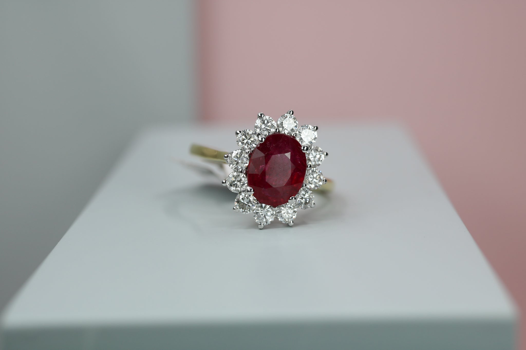 18ct Yellow Gold Diamond & Ruby Cluster Ring - HJ2076 - Hallmark Jewellers Formby & The Jewellers Bench Widnes