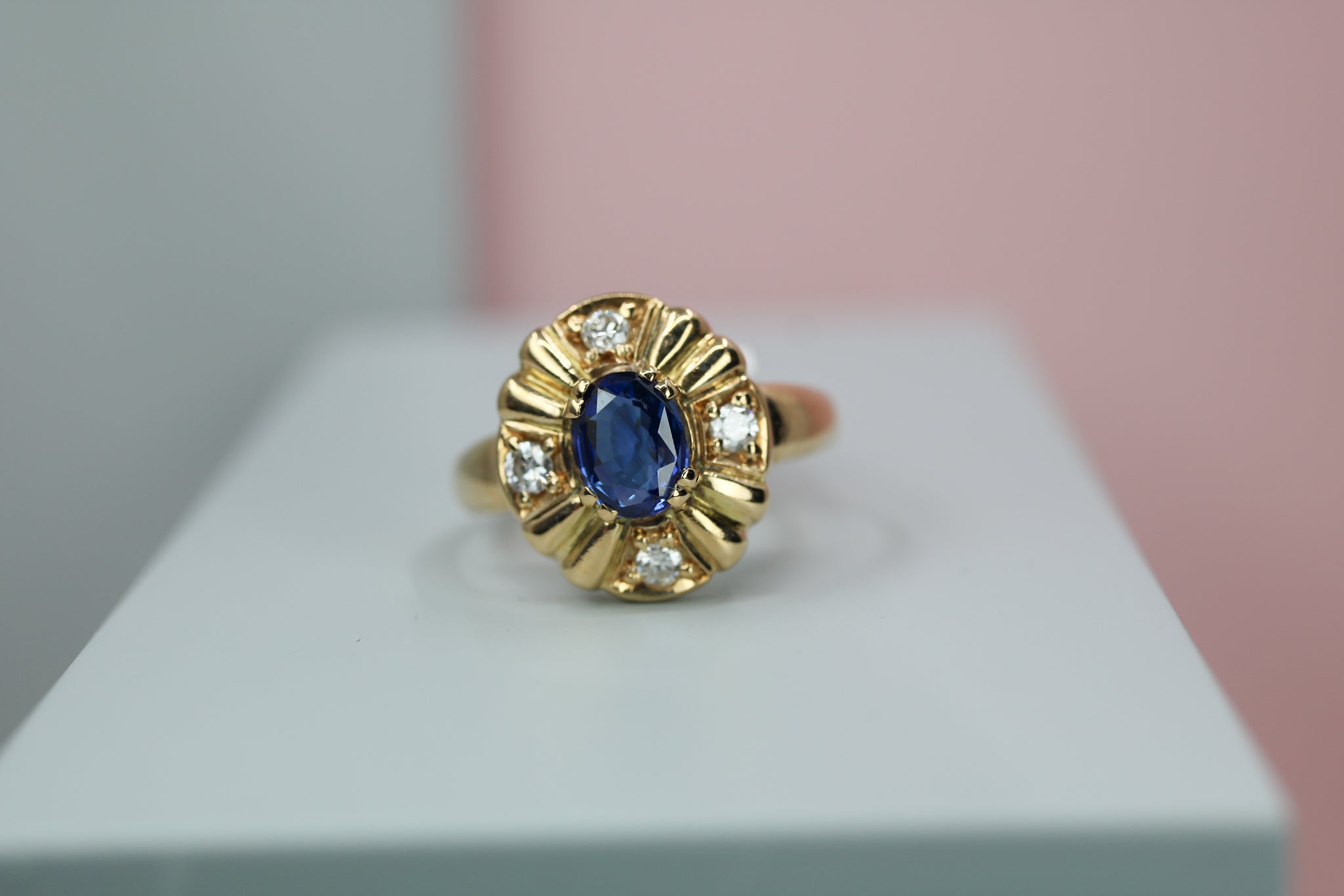 18ct Yellow Gold Sapphire & Diamond Ring - HJ2073 - Hallmark Jewellers Formby & The Jewellers Bench Widnes