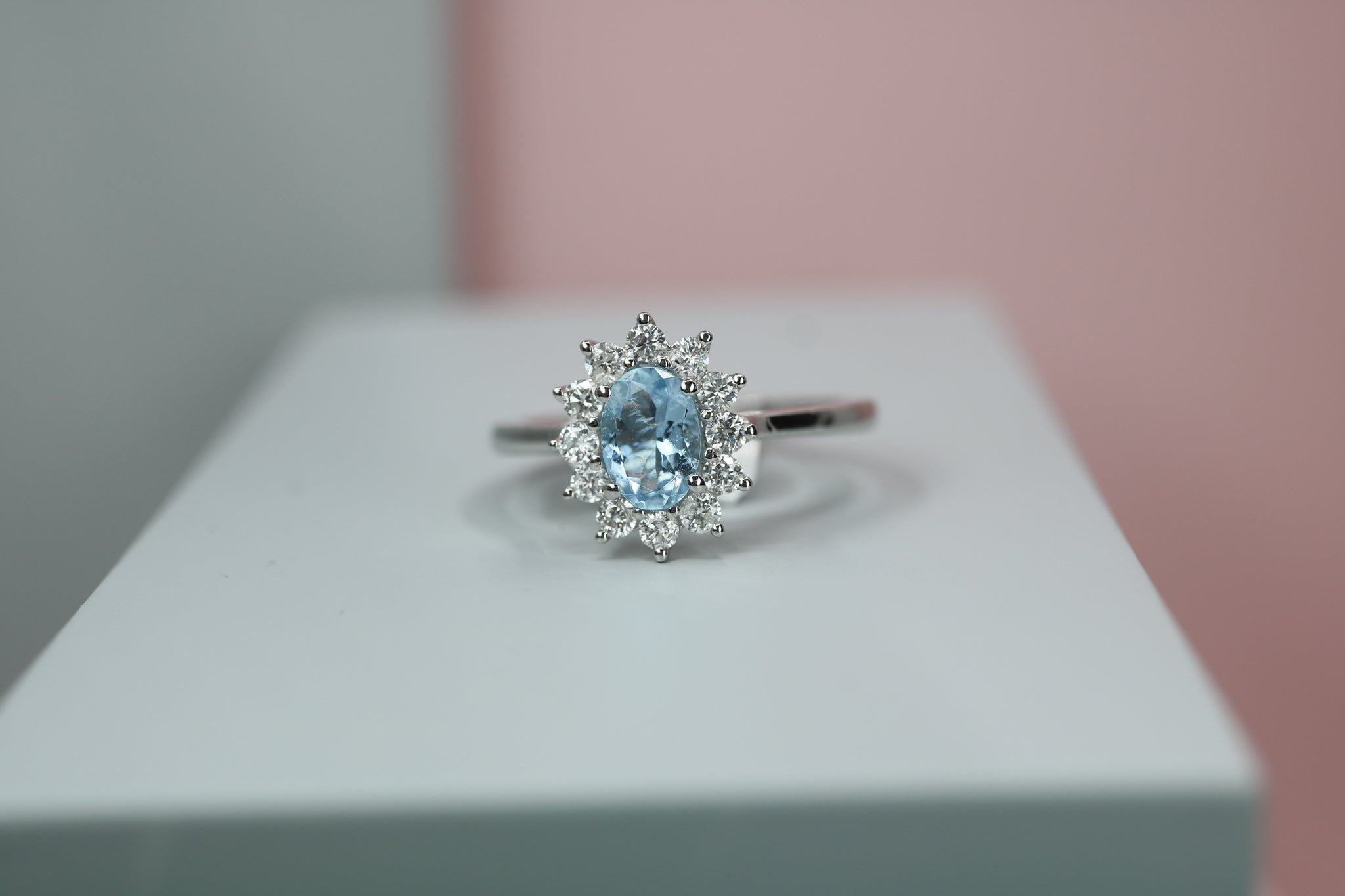 18ct White Gold Diamond & Aquamarine Cluster Ring - HJ2075 - Hallmark Jewellers Formby & The Jewellers Bench Widnes
