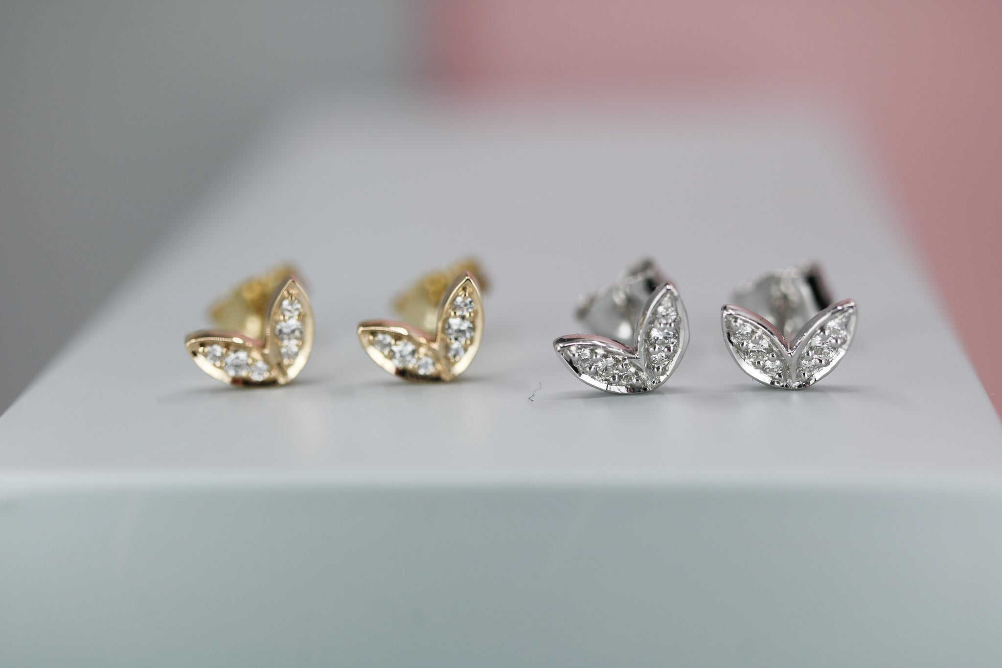 9ct White Gold & Diamond Winged Studs - Hallmark Jewellers Formby & The Jewellers Bench Widnes