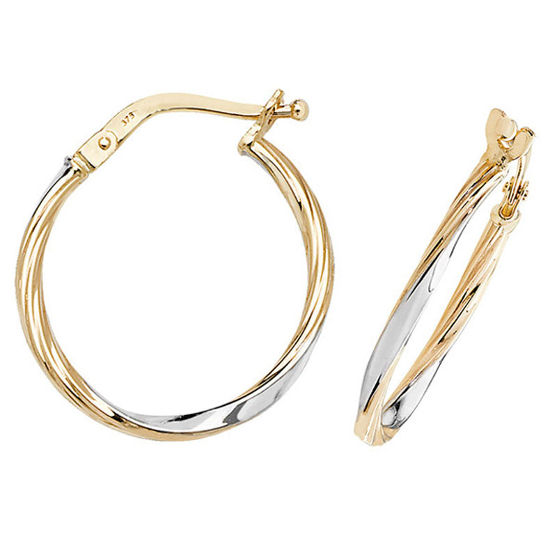 9ct Two-Tone Gold Hoop Earrings - KUA1009 - Hallmark Jewellers Formby & The Jewellers Bench Widnes