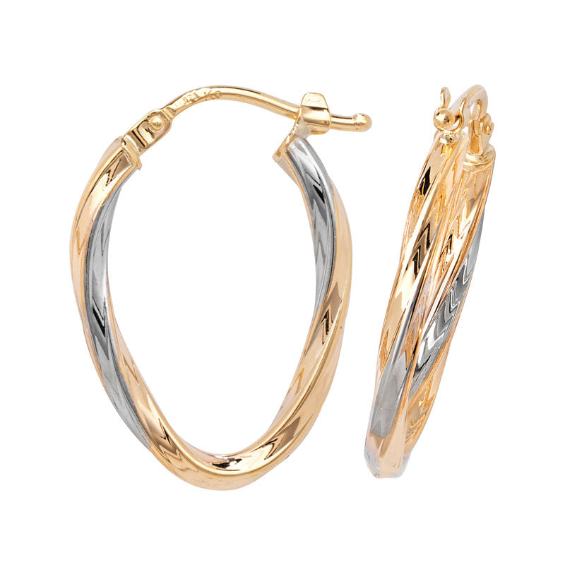 9ct Two-Tone Gold Hoop Earrings - KUA1044 - Hallmark Jewellers Formby & The Jewellers Bench Widnes