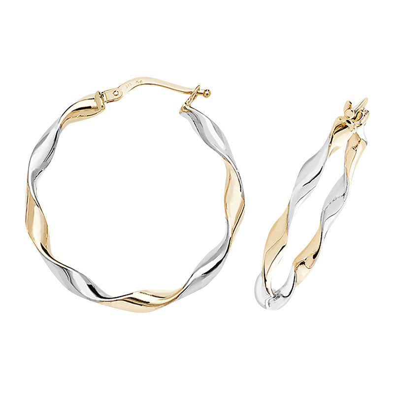 9ct Two-Tone Gold Hoop Earrings - KUA1055 - Hallmark Jewellers Formby & The Jewellers Bench Widnes