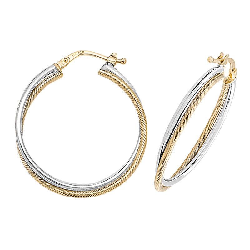 9ct Two-Tone Gold Hoop Earrings - KUA1057 - Hallmark Jewellers Formby & The Jewellers Bench Widnes