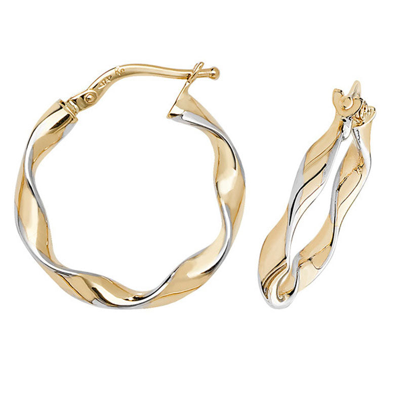 9ct Two-Tone Gold Hoop Earrings - KUA1061 - Hallmark Jewellers Formby & The Jewellers Bench Widnes