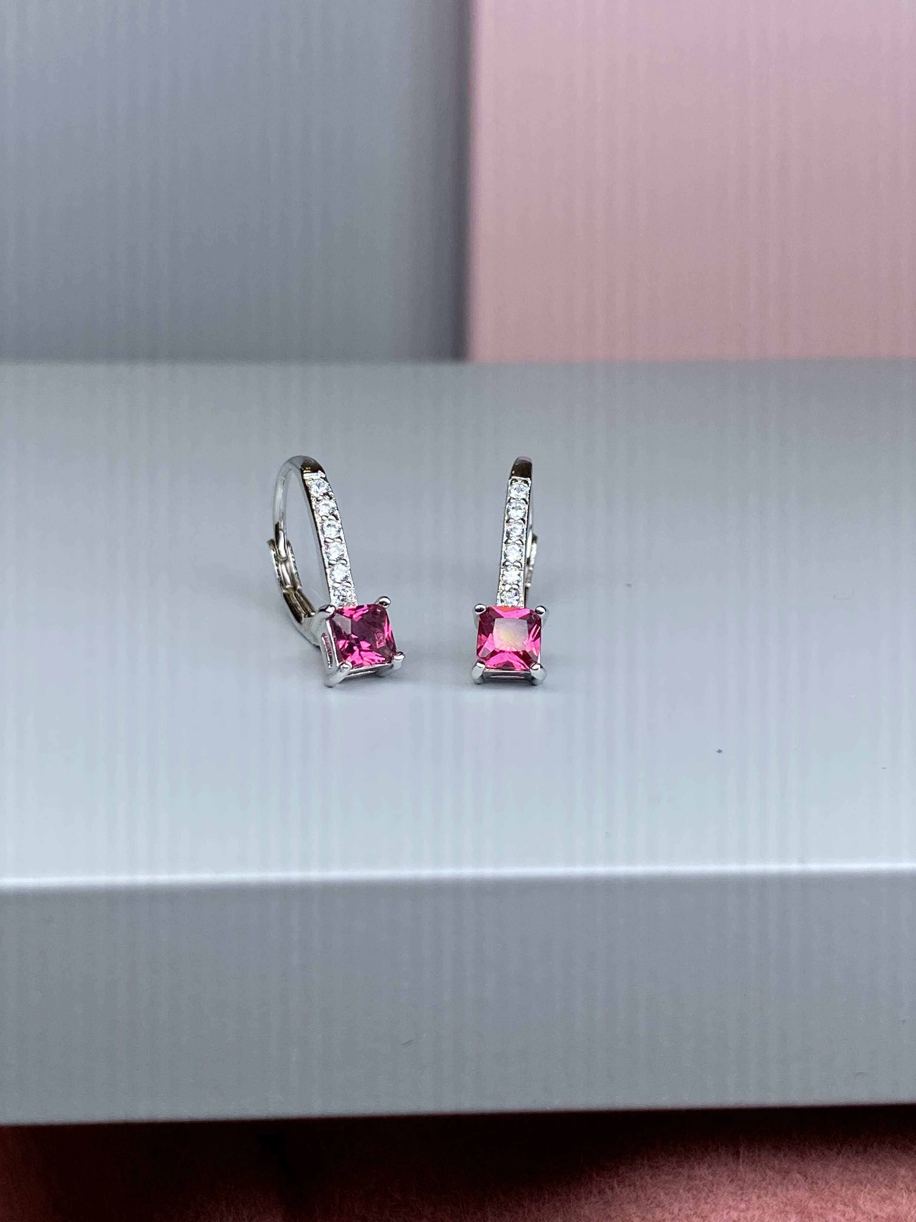 Sterling Silver Pink & White CZ Drop Earrings - Hallmark Jewellers Formby & The Jewellers Bench Widnes
