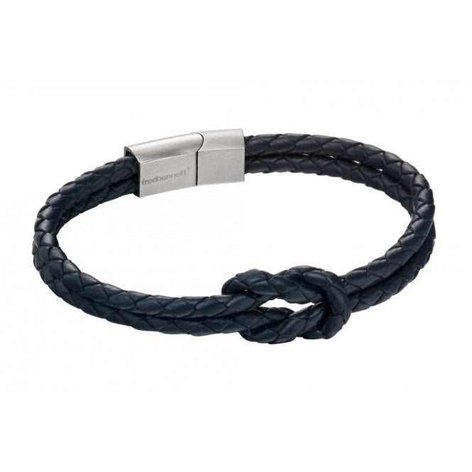 Stainless Steel & Blue Leather Double Row Knot Bracelet - FB0032 - Hallmark Jewellers Formby & The Jewellers Bench Widnes