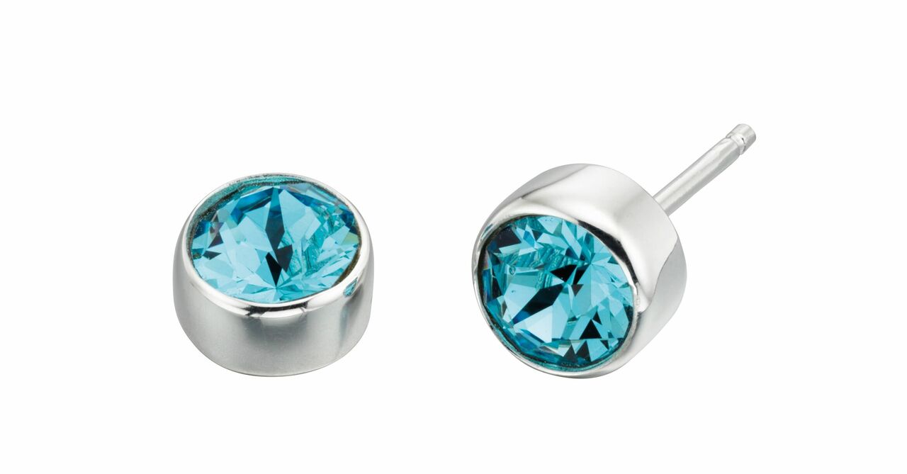 March Silver and Crystal Birthstone Stud Earrings - NB1015 - Hallmark Jewellers Formby & The Jewellers Bench Widnes
